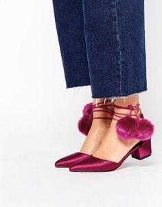 Closed Toe Block Heels, Pom Pom Sandals, Pink Fur, Pointed Heels, Cool Ideas, Fabulous Shoes, Teen Vogue, Fall Shoes, Toms Shoes