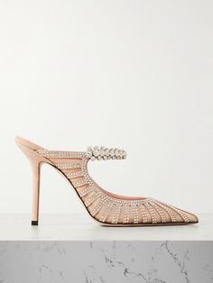 Jimmy Choo's glamorous 'Bing' mules will instantly elevate anything you wear them with. Made from sheer mesh, they're flocked with plush velvet stripes and have a single strap embellished with glittering crystals. The pointed toe creates the illusion of longer legs, while the 100mm heels add plenty of height. Jimmy Choo Bing, Denim Flats, Jimmy Choo Shoes, Fine Jewelry Designers, Long Legs, Women Collection, Jimmy Choo, Heeled Mules, Shoes Flats