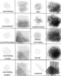 the different types of brush patterns used in photoshopped, and then drawn by hand