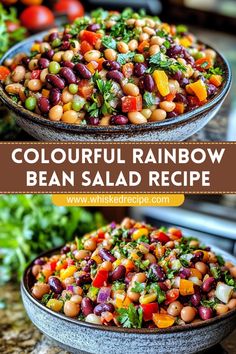 colorful rainbow bean salad recipe in two bowls