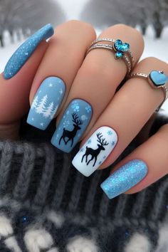 Christmas Nail Art Designs Winter, French Tips Short Nails, Tips Short Nails, Nails Design Winter, Cute Winter Nail Designs, French Tips Short, Acrylic Winter Nails, Christmas Nails Idea, Penguin Nails