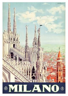 an image of a poster with the name milano on it's front and side