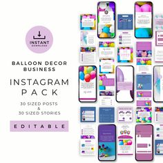 the instagramm pack includes an array of images and text, with balloons on them