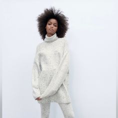 New With Tags Zara Sweater. Oversize Fit. Wool And Alpaca Blend. High Collar Size M Oversized White Sweater For Winter, White Cozy Fit Sweater For Fall, White Comfortable Fit Sweater For Fall, Cozy White Sweater For Fall, Chic White Sweater For Winter, Chic White Winter Sweater, Oversized White Soft Knit Sweater, White Knitted High Neck Sweater, Oversized Off White Tops For Winter