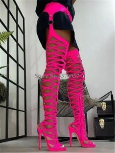 VCSHOES Women Open Toe Straps Cross Stiletto Heel Waist High Gladiator Boots Cut-out Over Knee High Heel Long Boots Dress Heels as picture-5 Long Boots Dress, Gladiator Boots, Boots Dress, Knee High Heels, Dress Heels, Mini Cocktail Dress, Long Boots, Dress And Heels, Bad Girl