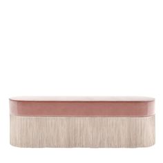 a pink and beige bench on a white background, with the top half painted off