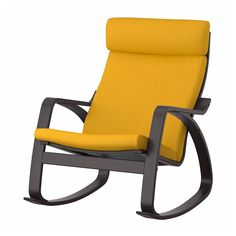 a yellow rocking chair with black frame