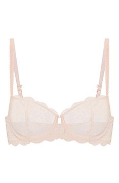 Designed in France, this dreamy lace bra offers divine comfort and a flattering shape with supportive underwire and an inner tulle sling. Back J-hook converts straps to racerback 75% polyamide, 25% elastane Hand wash, dry flat Imported France, Nordstrom, Demi Cup Bra, Demi Cup, Simone Perele, Cup Bra, Pink Bra, Lace Bra, Hand Wash