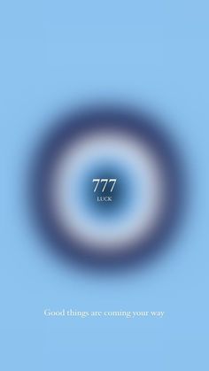 a blue and white circular with the words 777 in it's center on a light blue background