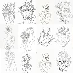 Feminine Tiny Tattoos, Frida Inspired Tattoo, Self Image Tattoos, Female Growth Tattoo, Feminine Silhouette Tattoo, Female Line Art Tattoo, Above Knee Tattoo Women, Floral Woman Tattoo, One Line Tattoo Woman