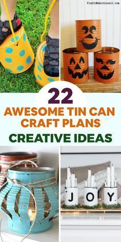 some tin can crafts that include pumpkins and jack - o'- lanterns