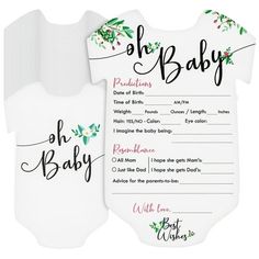 a baby shower card and bib with the words oh baby written on it in black ink