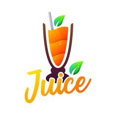 juice logo design with orange and green leaves