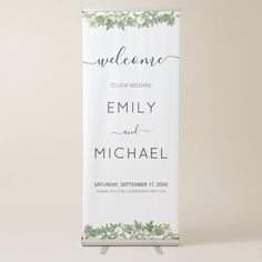 Simple Modern Botanical Wedding Welcome Editable Template Olive Branch Wedding, Wedding Eucalyptus, Framed Leaves, Watercolor Eucalyptus, Gold Foil Wedding, White Typography, Modern Botanical, Welcome Banner