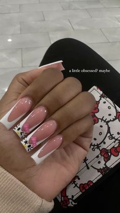 Medium Length Simple Nails, Hello Kitty Acrylic Nails, Birthday Nail Set Ideas, Nails Hello Kitty, Punk Nails, Girly Acrylic Nails