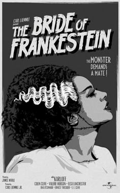 a poster for the bride of frankstein, with an image of a woman's head