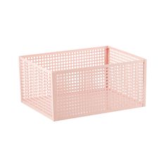 a pink plastic container with holes on the side and sides, in front of a white background