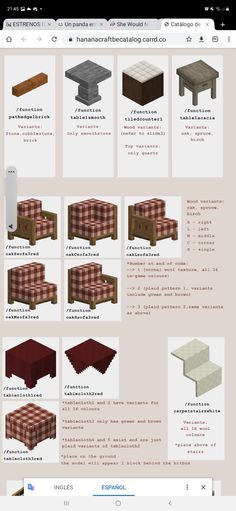 a computer screen showing different types of tables and stools in various styles, sizes and colors