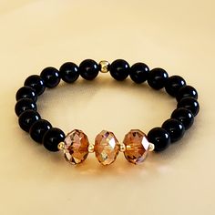 Beads Bracelet Design, Beaded Bracelets Diy, Black Agate, Faceted Crystal, Agate Beads, Gemstone Bracelets, Latex Free, Jewelry Projects, Jewelry Tutorials