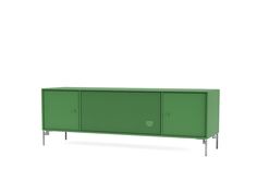 a green cabinet with metal legs on an isolated white background