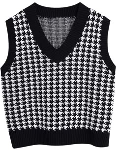 PRICES MAY VARY. 100% Acrylic, soft and stretchy, warmth while also making you look stylish. V neck, sleeveless, stretchy ribbed neckline, cuffs and hem, not easy to deform. Loose fit, preppy style, houndstooth pattern, casual knit sweater vest. Suitable for casual, work, party, school, home,vacation, spring and fall wearing. Machine Washable/ hand washable, hand washable recommended. The brand "Locachy" is designed with simplicity, relaxing and comfortable, focus on providing more quality appar Knitting Patterns Vest, Houndstooth Sweater, Oversize Pullover, Sleeveless Sweater Vest, Knitted Vest, England Fashion, Sleeveless Pullover, Casual Vest, Houndstooth Pattern