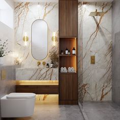 a modern bathroom with marble walls and flooring