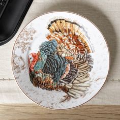 a plate with a turkey design on it