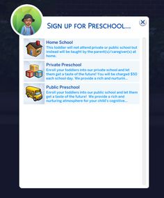 the sign up screen for preschool