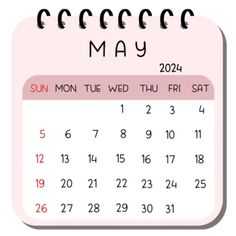 a calendar for may with the date on it's front and back cover in pink