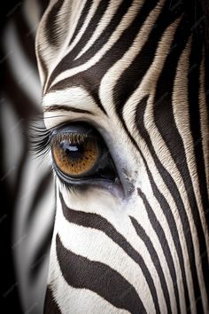 the eye of a zebra with brown and black stripes