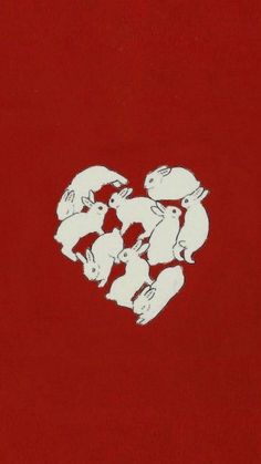 an image of a heart made out of animals on a red background with white outlines