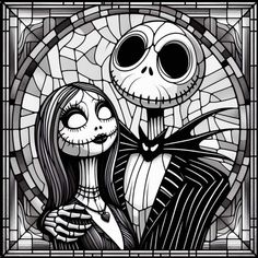 a stained glass window with a skeleton holding a girl