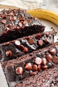 chocolate banana bread is on a cooling rack