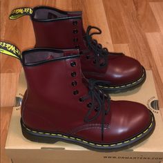 Dr. Martens Aka Doc Martens Boots In Cherry Red Rouge/Burgundy Color Size 9. Brand New (Never Worn) In Excellent Condition With Tags And Original Box. Classic Red Winter Boots, Fitted Burgundy Casual Boots, Shoes Dr Martens, Doc Martens Boots, Dr Martens Shoes, Martens Shoes, Doc Martens, Moto Boots, Burgundy Color