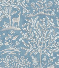 Signature Forêt Blue Wallpaper by Nina Campbell Nina Campbell Wallpaper, Woodland Wallpaper, Linen Wallpaper, Nina Campbell, Woodland Scene, Luxury Wallpaper, Bathroom Wallpaper, Modern Wallpaper, Blue Wallpaper