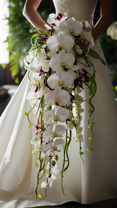 Stunning Cascade Orchid Bridal Bouquets Trailing Orchid Bouquet, Cascading Tropical Bouquet, Orchid Cascading Bouquet, Shower Bouquet Wedding, Orchid Calla Lily Bouquet, Orchid Wedding Dress, Orchid Themed Wedding, Orchid And Calla Lily Bouquet, Orchid And Hydrangea Bouquet