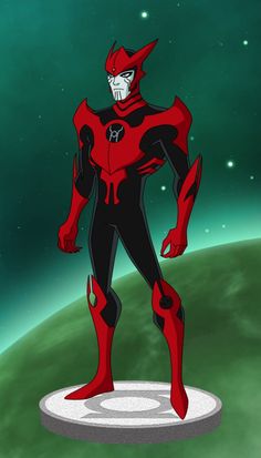 a cartoon character standing on top of a green planet