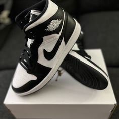 J1 Mid Pandas Gently Worn Size 11.5w / 10m Ready To Ship Jordan 1 Panda, Cute Jordans, Shoes Jordan 1, Shoes Jordan, Womens Jordans, Jordan 1 Mid, White Nikes, Jordan Shoes, Cute Shoes