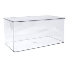 a clear plastic box with a lid on the top and bottom, is shown in front of a white background