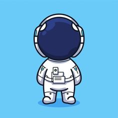 an astronaut is standing in front of a blue background