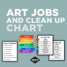 the art jobs and clean up chart is displayed on a blue background with white text