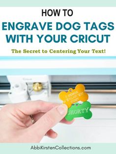 someone is holding two tags with the words how to engrave dog tags with your cricut