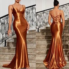 Orange Classy Dress, Formal Wedding Guest Dress Classy, Copper Dress Bridesmaid, Evening Gold Fitted Mermaid Dress, Gold Fitted Evening Dress With Mermaid Hem, Gold Fitted Mermaid Hem Evening Dress, Elegant Formal Mermaid Dress With Spaghetti Straps, Elegant Mermaid Dress With Spaghetti Straps For Formal Occasions, Elegant Mermaid Dress With Spaghetti Straps For Formal