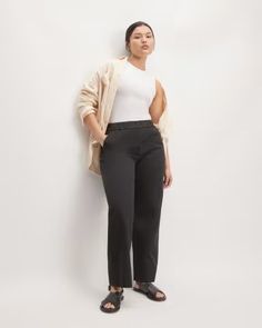 The Easy Pant Black – Everlane Everyday Stretch Sweatpants With Straight Hem, Versatile Cotton Sweatpants With Pull-on Style, Casual Minimal Stretch Ankle-length Pants, Casual Ankle-length Pants With Minimal Stretch, Minimal Stretch Ankle-length Casual Pants, Effortless Straight Leg Bottoms For Workwear, Relaxed Fit High-waisted Dress Pants With Elastic Waistband, Casual Straight Leg Pull-on Dress Pants, Versatile Relaxed Fit Dress Pants With Elastic Waistband