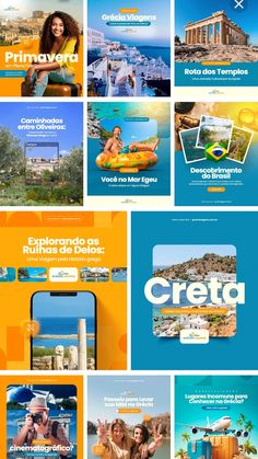 an image of a collage of travel ads with the caption's in spanish and english