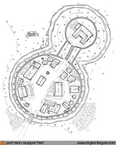 a drawing of a circular building with several floors