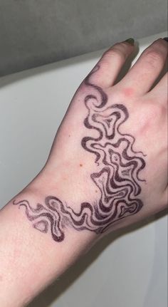 a person's hand with a tattoo design on the left side of their arm