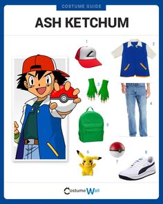 the costume guide for ash ketchum from pokemon's super mario bros video game