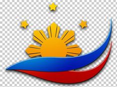 the sun and stars are on top of a blue, red and yellow wave logo