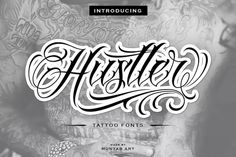 an artistic tattoo font that is in black and white, with the word artist on it